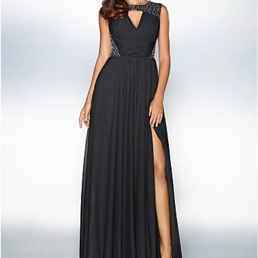 Chiffon sleeveless split evening dress